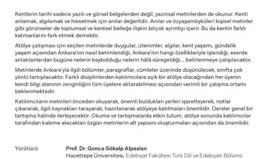 Atölye: Ankara'yı Anılardan Okumak